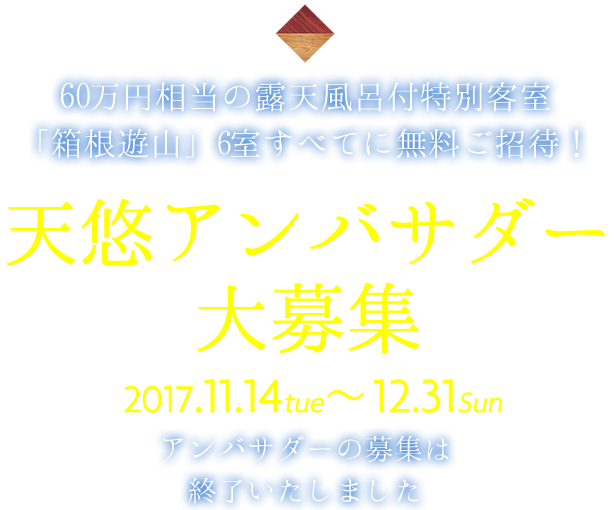 箱根の魅力と共に「天悠」での過ごし方をご提案ください！　天悠アンバサダー募集