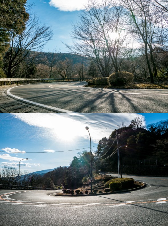 観戦のポイントである箱根の山に刻まれたカーブを巡る。